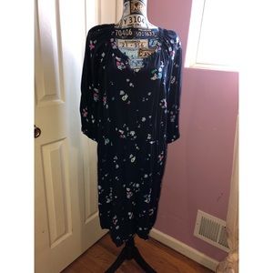 3/4 Length sleeve woven navy blue floral dress